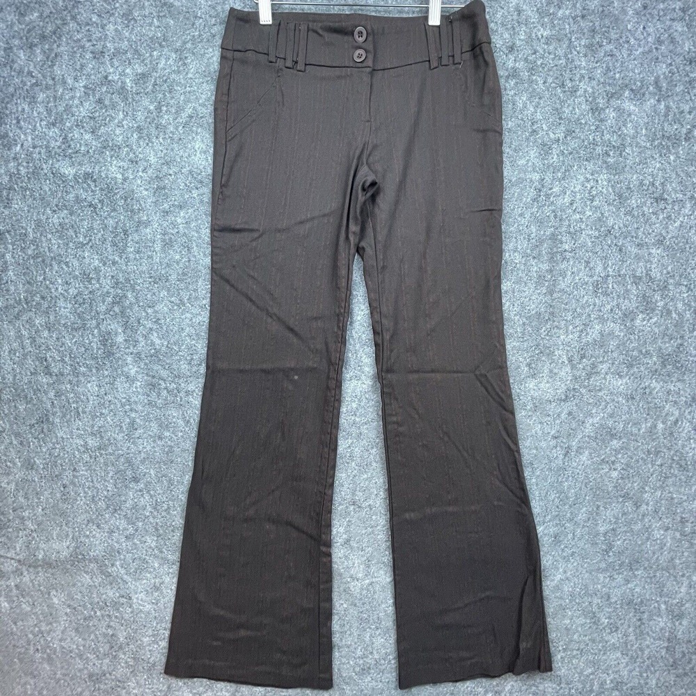 Vintage‎ Wawa Pants Womens Large Brown Pinstriped Stretch Flare Lightweight USA